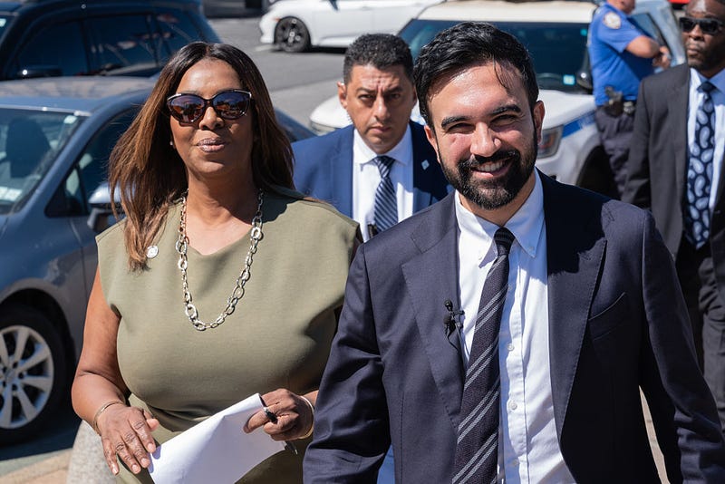 State Attorney General Letitia James and Zohran Mamdani attend campaign rally as mayoral candidate Zohran Mamdani received endorsement by elected officials from The Bronx at Lou Gehrig Plaza on Sept. 2, 2025.