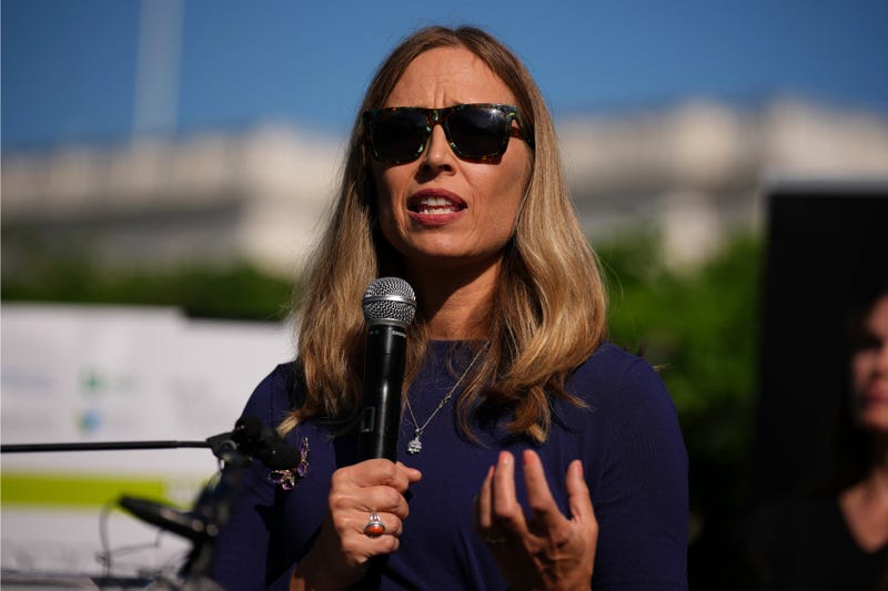 Annie Farmer reads a statement from her sister, Maria Farmer, a survivor of Jeffrey Epstein, during a rally in support of the victims of disgraced financier and sex trafficker Jeffrey Epstein outside the U.S. Capitol on September 03, 2025 in Washington, DC. 