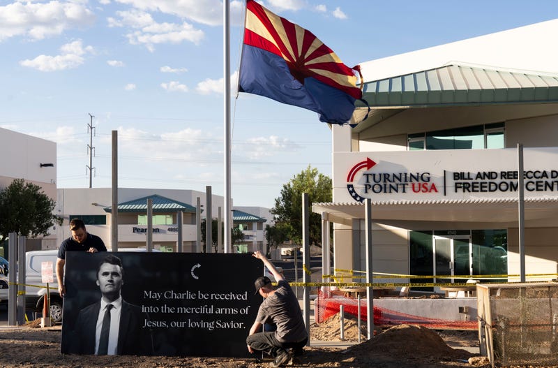 PHOENIX, ARIZONA - SEPTEMBER 10: Arizonans mourn Turning Point USA Founder Charlie Kirk outside of the Turning Point USA headquarters on September 10, 2025 in Phoenix, Arizona. (Photo by Rebecca Noble/Getty Images)