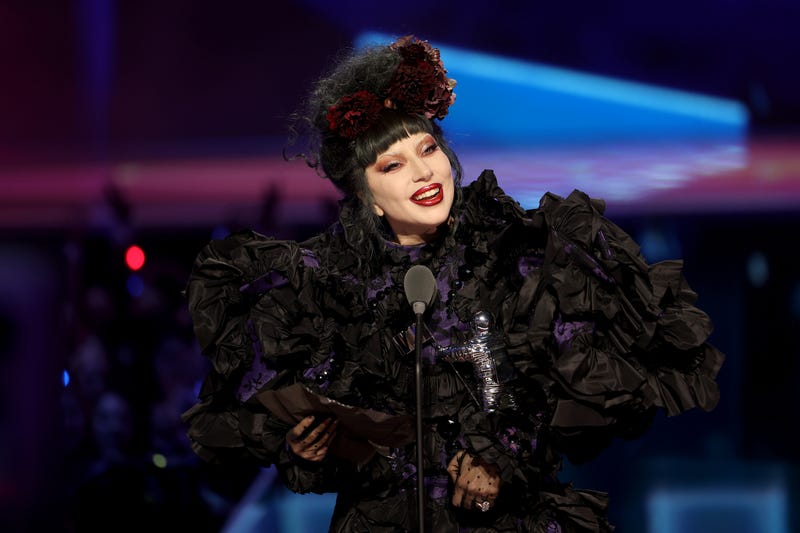 ELMONT, NEW YORK - SEPTEMBER 07: Lady Gaga accepts the “Artist of the Year” award onstage during the 2025 MTV Video Music Awards at UBS Arena on September 07, 2025 in Elmont, New York. (Photo by Manny Carabel/Getty Images for MTV)