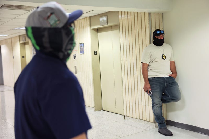 Federal agents patrol the halls of immigration court at the Jacob K. Javitz Federal Building on September 08, 2025 in New York City. 