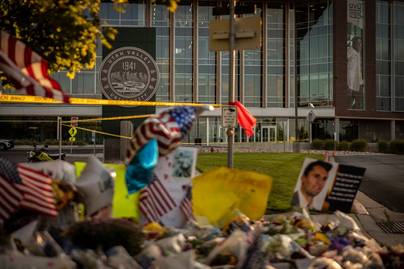 A memorial for political activist Charlie Kirk stands on the grounds of Utah Valley University on September 13, 2025 in Orem, Utah. 