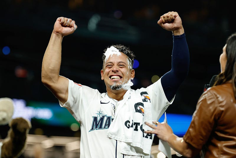 Leo Rivas #76 of the Seattle Mariners reacts after the game against the St. Louis Cardinals at T-Mobile Park on September 10, 2025 in Seattle, Washington. The Seattle Mariners won 4-2 in thirteen innings.