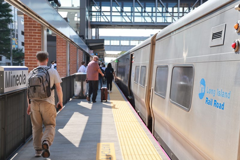 Commuters at the Mineola LIRR station on Sept. 12, 2025 in Mineola