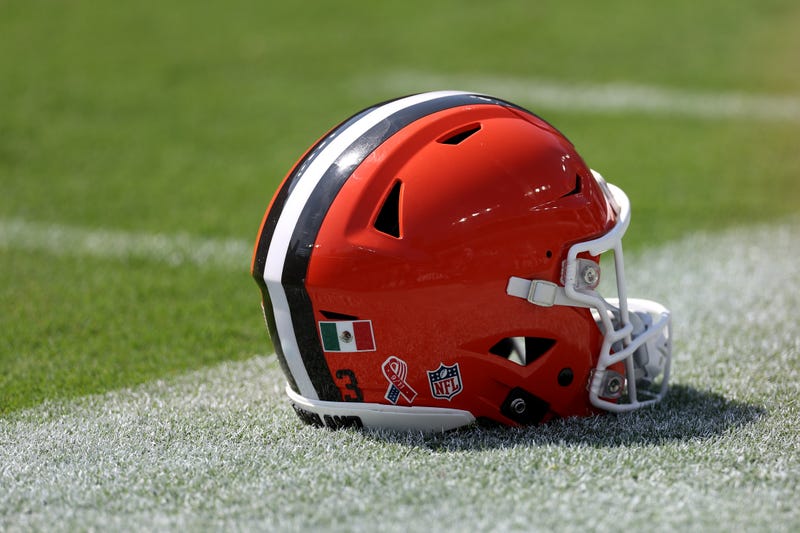 BALTIMORE, MARYLAND - SEPTEMBER 14: A detail of a Cleveland Browns helmet on the field against the Baltimore Ravens at M&T Bank Stadium on September 14, 2025 in Baltimore, Maryland. (Photo by Rob Carr/Getty Images)
