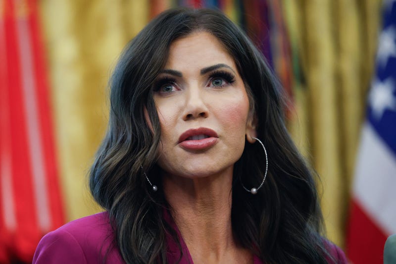 Secretary of Homeland Security Kristi Noem speaks during an event where U.S. President Donald Trump signed a Presidential Memorandum in the Oval Office on September 15, 2025 in Washington, DC.
