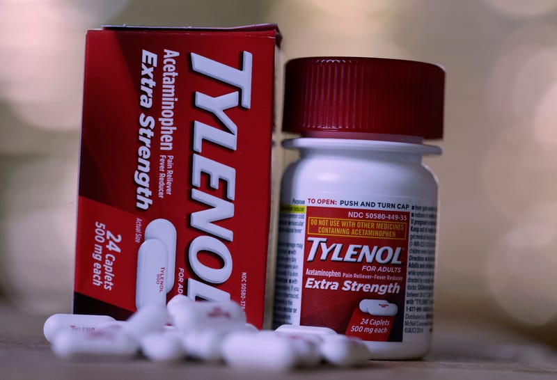 SAN ANSELMO, CALIFORNIA - SEPTEMBER 22: In this photo illustration, a bottle of Tylenol caplets is displayed on September 22, 2025 in San Anselmo, California. The Trump administration will reportedly link use of the painkiller acetaminophen during pregnancy to autism during a White House press conference today. (Photo Illustration by Justin Sullivan/Getty Images)