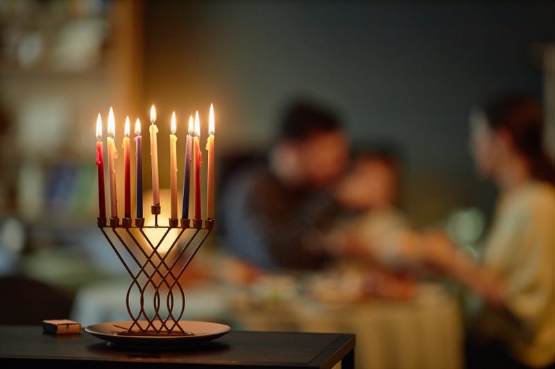 Stock photo of Hanukkah candles on a menorah