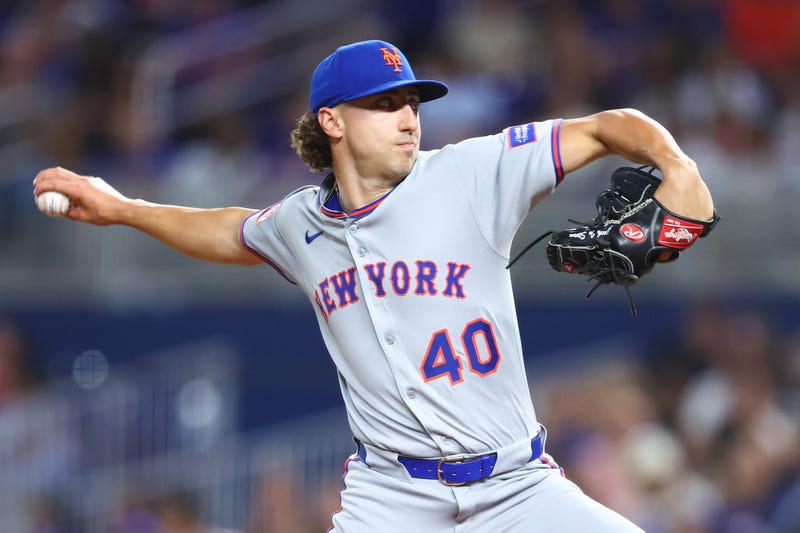 Brandon Sproat #40 of the New York Mets pitches against the Miami Marlins during the first inning of the game at loanDepot park on September 26, 2025 in Miami, Florida. 