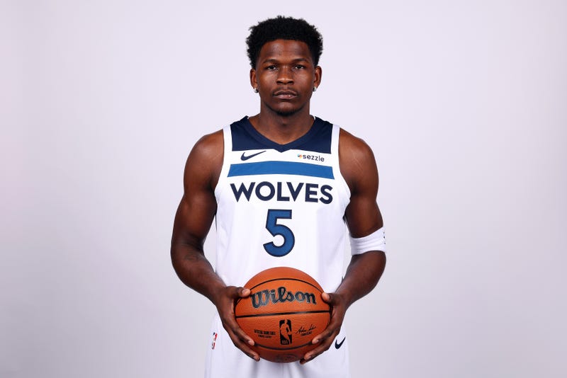 Anthony Edwards #5 of the Minnesota Timberwolves poses for a portrait during Media Day at Target Center on September 29, 2025 in Minneapolis, Minnesota.