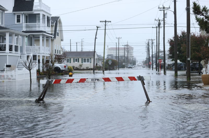 A powerful nor'easter brought coastal flooding to the Jersey Shore on Oct. 12, 2025, with high tide sending water over docks and into streets in Avalon, New Jersey.