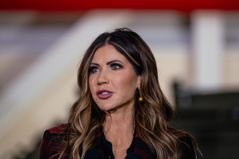 Homeland Security secretary Kristi Noem talks to reporters in northwest Indiana, October 30, 2025.