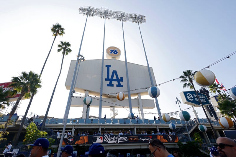 A general view of the exterior of the stadium before game three of the 2025 World Series between the Toronto Blue Jays and the Los Angeles Dodgers at Dodger Stadium on October 27, 2025 in Los Angeles, California.