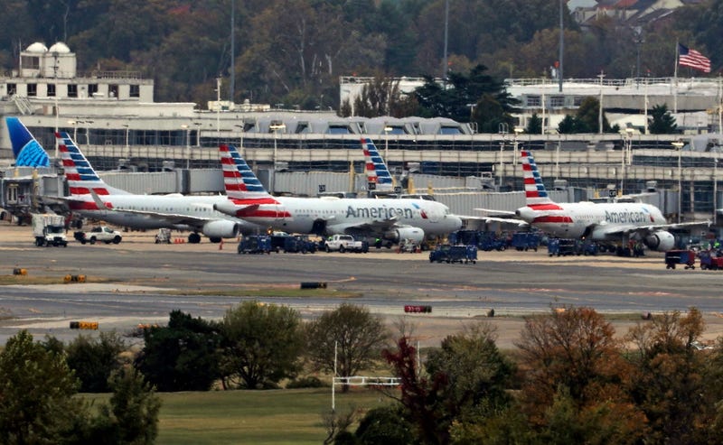 Aircrafts park at Ronald Reagan Washington National Airport.
