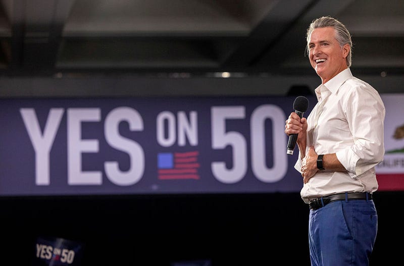 California Governor Gavin Newsom speaks at a "Yes On Prop 50" volunteer event at the LA Convention Center on November 1, 2025 in Los Angeles, California.