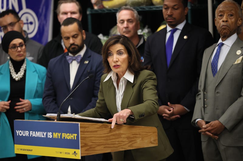 Gov. Kathy Hochul speaks during a press conference at New York Common Pantry on October 30, 2025