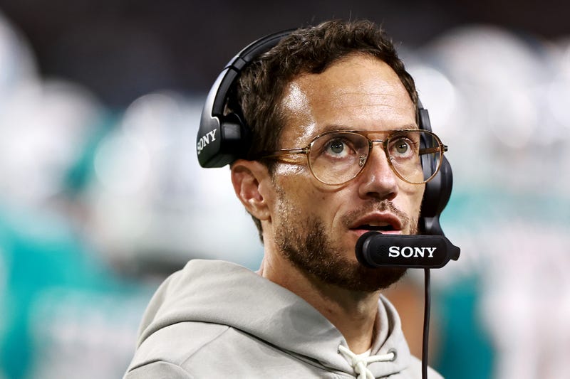 Head coach Mike McDaniel of the Miami Dolphins looks on against the Baltimore Ravens during the first quarter in the game at Hard Rock Stadium on October 30, 2025 in Miami Gardens, Florida.