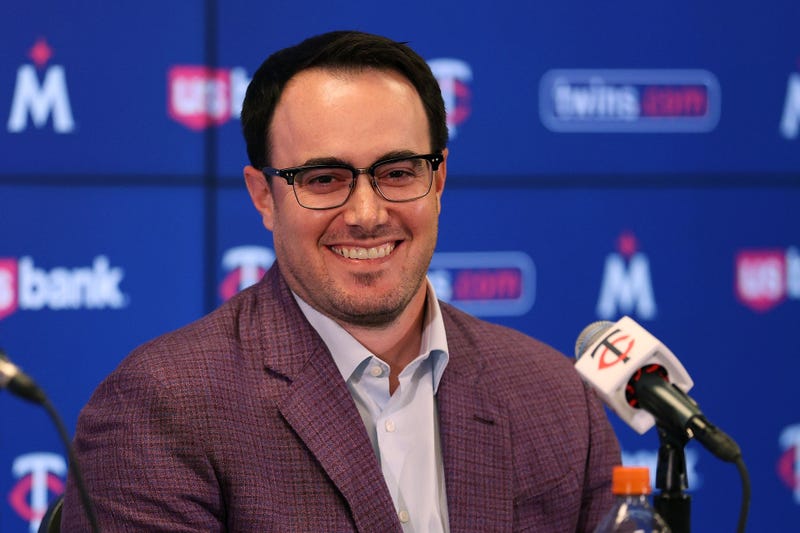 Vice President and Assistant General Manager Jeremy Zoll of the Minnesota Twins reacts during a press conference at Target Field on November 04, 2025 in Minneapolis, Minnesota. 