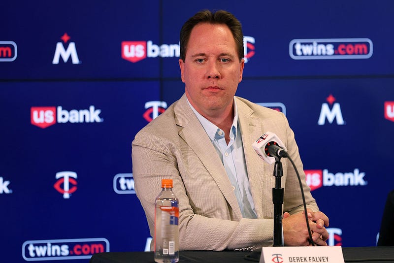 President of Baseball Operations Derek Falvey of the Minnesota Twins looks on during a press conference to introduce Derek Shelton as the club's newest manager at Target Field on November 04, 2025 in Minneapolis, Minnesota. 