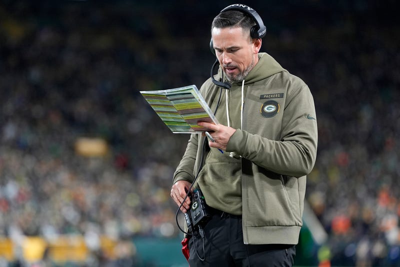 Head coach Matt LaFleur of the Green Bay Packers looks on against the Philadelphia Eagles during the third quarter in the game at Lambeau Field on November 10, 2025 in Green Bay, Wisconsin.