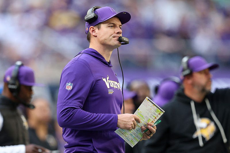  Head coach Kevin O'Connell of the Minnesota Vikings looks on during the third quarter against the Chicago Bears at U.S. Bank Stadium on November 16, 2025 in Minneapolis, Minnesota. 