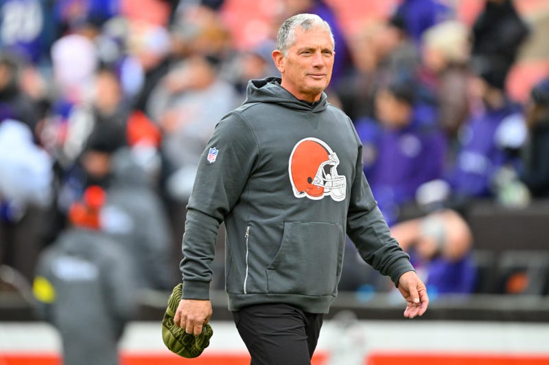 CLEVELAND, OHIO - NOVEMBER 16: Defensive coordinator Jim Schwartz of the Cleveland Browns looks on during warmups before the game against the Baltimore Ravens at Huntington Bank Field on November 16, 2025 in Cleveland, Ohio. 