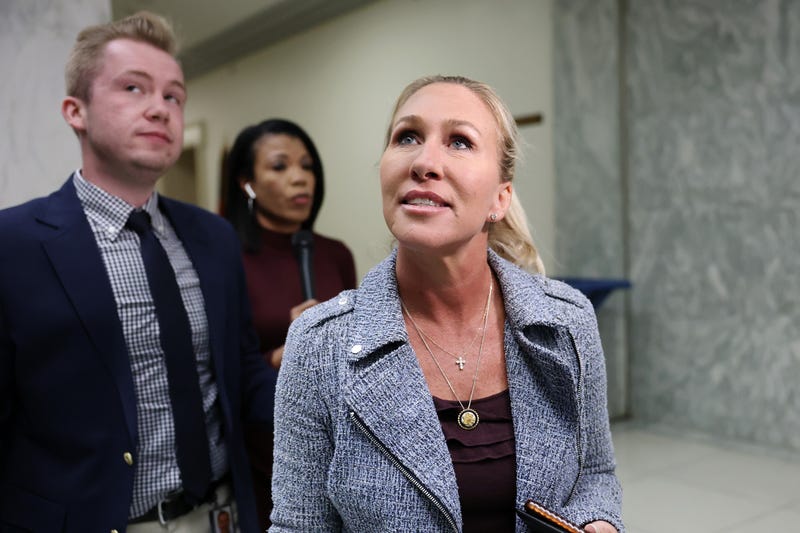 WASHINGTON, DC - NOVEMBER 17: U.S. Rep. Marjorie Taylor Greene (R-GA) departs her office in the Rayburn House Office Building on November 17, 2025 in Washington, DC. Over the weekend, Greene received an increase in personal threats. U.S. President Donald Trump recently posted to Truth Social announcing he was withdrawing support for the congresswoman, and also called her a traitor. (Photo by Anna Moneymaker/Getty Images)