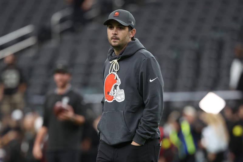 Offensive Coordinator Tommy Rees of the Cleveland Browns looks on before the game against the Las Vegas Raiders at Allegiant Stadium on November 23, 2025 in Las Vegas, Nevada.
