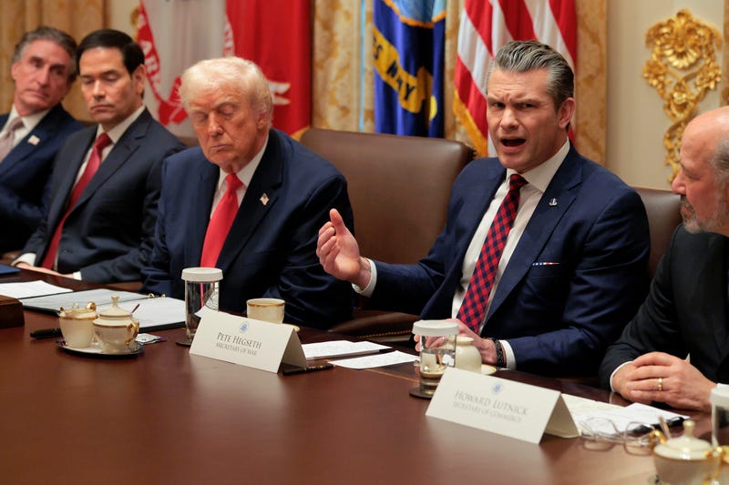 U.S. Secretary of War Pete Hegseth (2nd-R) speaks alongside (L-R) U.S. Interior Secretary Doug Burgum, U.S. Secretary of State Marco Rubio, U.S. President Donald Trump and U.S. Secretary of Commerce Howard Lutnick during a Cabinet meeting in the Cabinet Room of the White House on December 02, 2025 in Washington, DC