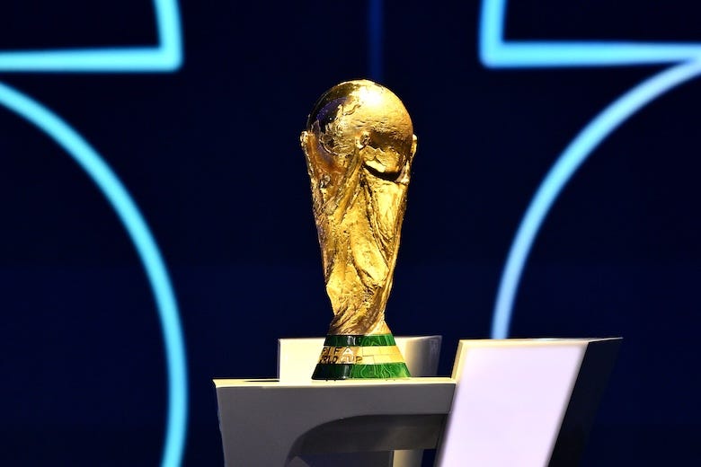 FIFA World Cup Trophy is displayed during the FIFA World Cup 2026 Official Draw at John F. Kennedy Center for the Performing Arts on December 05, 2025 in Washington, DC