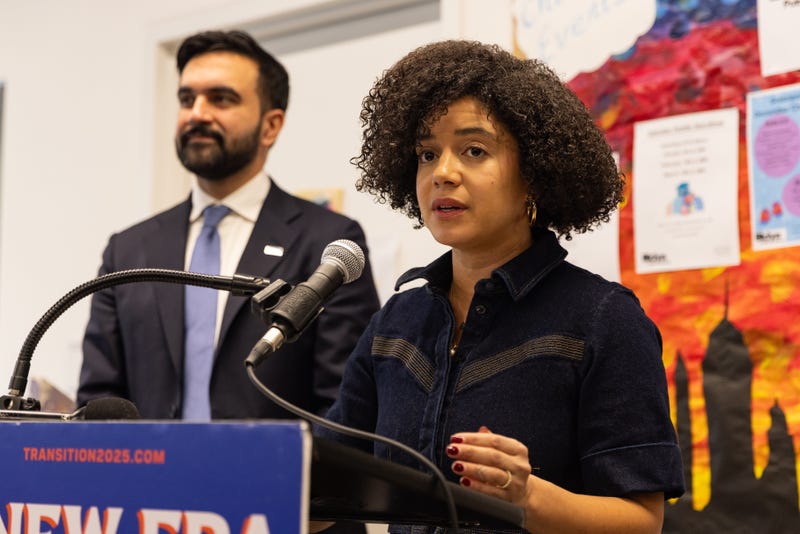 Catherine Almonte Da Costa speaks during a press conference with Mayor-elect Zohran Mamdani on Dec. 17, 2025