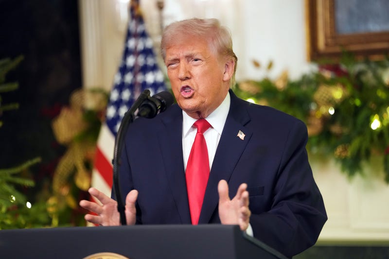 President Donald Trump addresses the nation from the Diplomatic Room of the White House on December 17, 2025 in Washington, DC