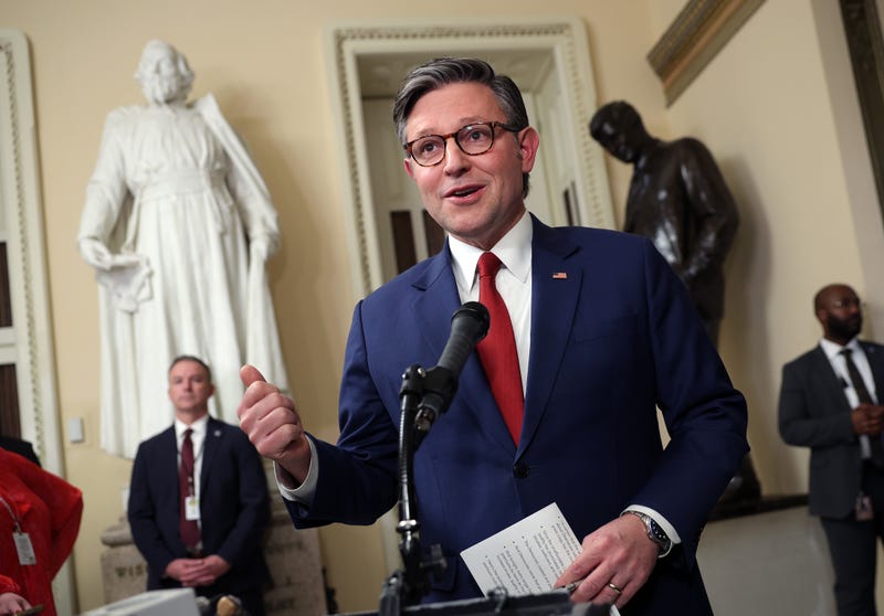 U.S. Speaker of the House Mike Johnson (R-LA) speaks to members of the media as he leaves the House Chamber at the U.S. Capitol on December 17, 2025 in Washington, DC. Four Republican Representatives join Democrats to sign a petition forcing a vote on legislation that will extend premium tax credits for the Affordable Care Act. 