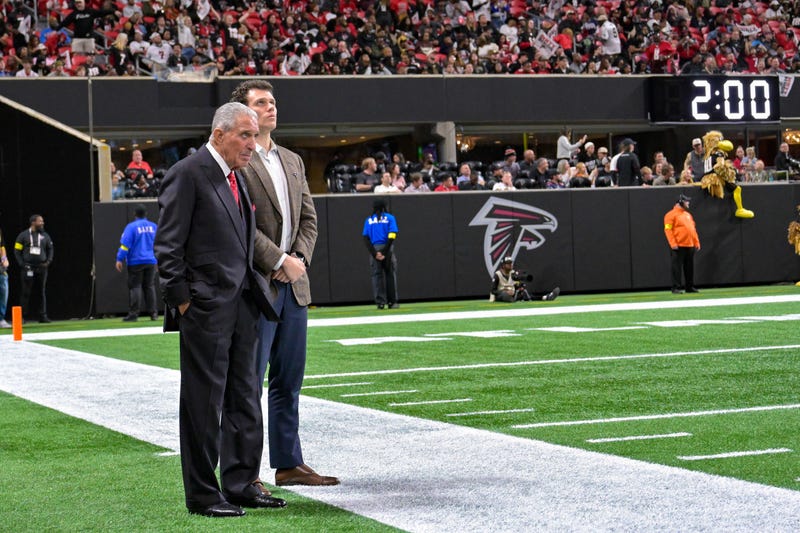 Atlanta owner Arthur Blank and son Josh watch the closing minutes during the NFL game between the New Orleans Saints and the Atlanta Falcons on January 4th, 2026 at Mercedes-Benz Stadium in Atlanta, GA.