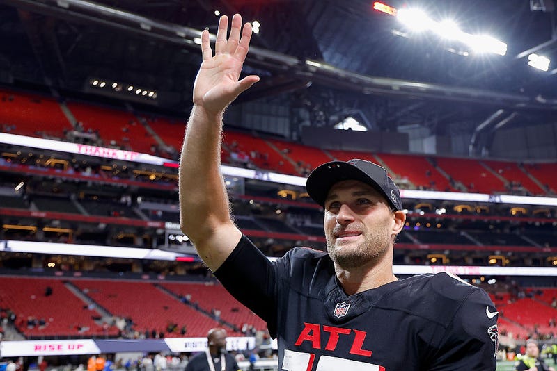 ATLANTA, GEORGIA - JANUARY 04: Kirk Cousins #18 of the Atlanta Falcons looks on after beating the New Orleans Saints 19-17 at Mercedes-Benz Stadium on January 04, 2026 in Atlanta, Georgia.