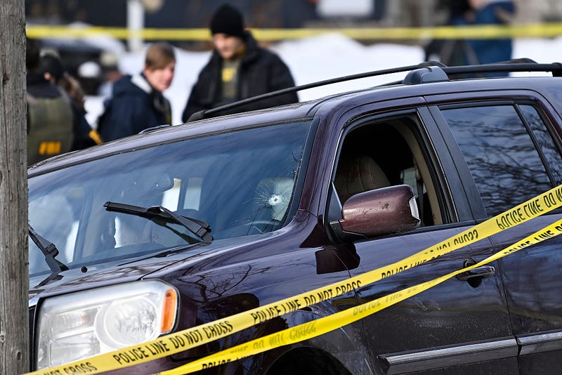 Police tape surrounds a vehicle suspected to be involved in a shooting by an ICE agent during federal law enforcement operations on January 07, 2026 in Minneapolis, Minnesota. According to federal officials, the agent, “fearing for his life” killed a woman during a confrontation in south Minneapolis. 