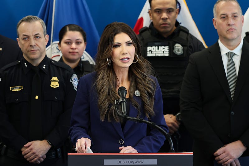 U.S. Secretary of Homeland Security Kristi Noem speaks during a press conference at One World Trade Center on January 08, 2026 in New York City. Following yesterday's fatal shooting of a woman by an ICE agent during a confrontation in Minneapolis, Noem addressed the Trump administration's ongoing immigration enforcement efforts in New York City. 