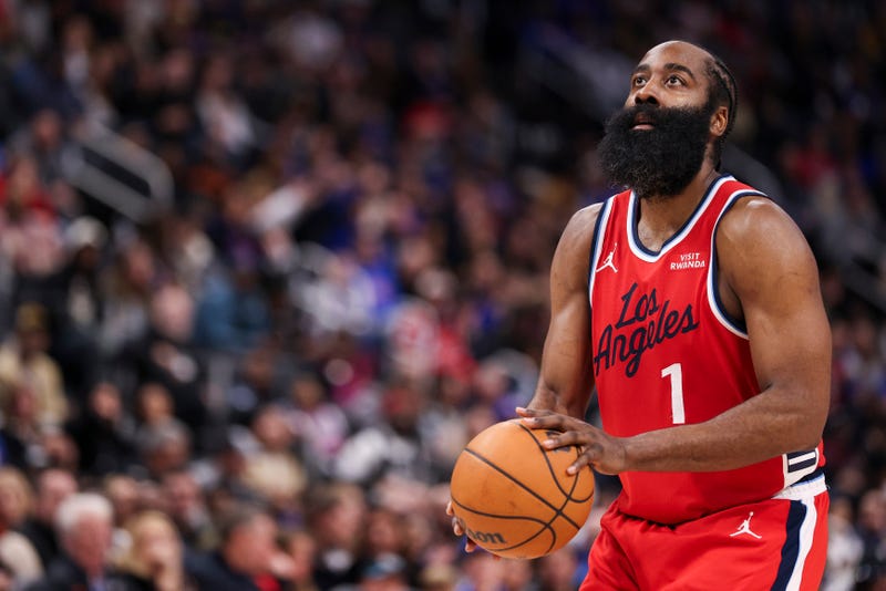 James Harden #1 of the Los Angeles Clippers prepares to shoot a free throw during the fourth quarter of a game against the Detroit Pistons at Little Caesars Arena on January 10, 2026 in Detroit, Michigan.