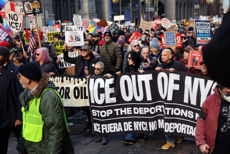 Thousands of people participate in a ‘No Kings’ protest against the policies, both foreign and domestic, of the Trump administration in Manhattan on Jan. 11, 2026