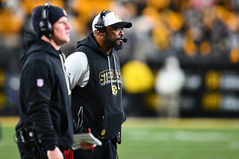 Head coach Mike Tomlin of the Pittsburgh Steelers looks on in the fourth quarter of an NFL wild card playoff game against the Houston Texans at Acrisure Stadium on January 12, 2026 in Pittsburgh, Pennsylvania