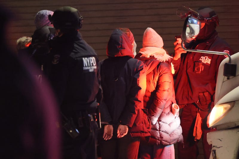 NYPD officers arrest immigration rights activists after a sit-in at the Hilton Garden Inn on Jan. 27, 2026