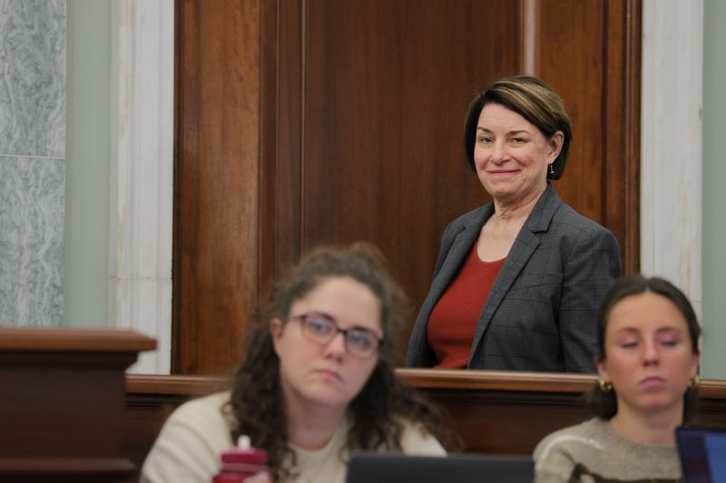 U.S. Sen. Amy Klobuchar (D-MN) listens during a subcommittee hearing with the Senate Committee on Commerce, Science, and Transportation in the Russell Senate Office Building on January 28, 2026 in Washington, DC. 