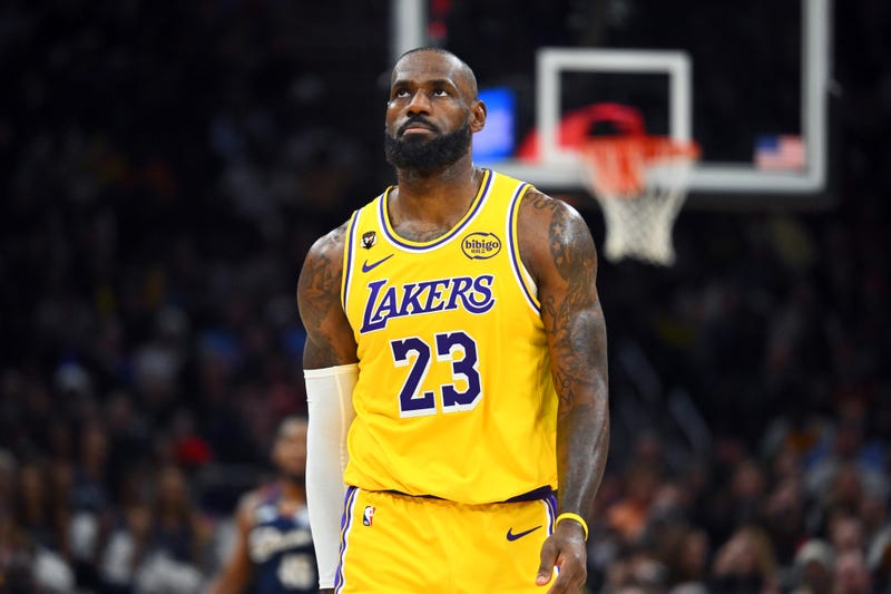 LeBron James #23 of the Los Angeles Lakers reacts during the fourth quarter against the Cleveland Cavaliers at Rocket Arena on January 28, 2026 in Cleveland, Ohio.