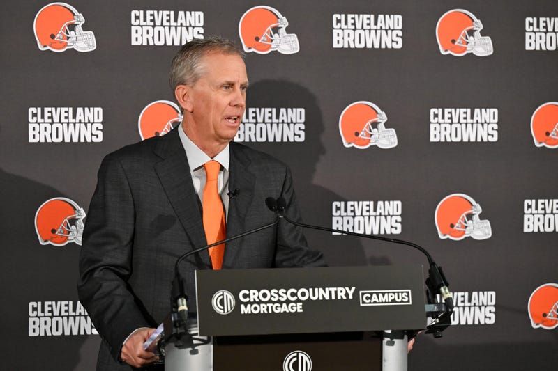 Todd Monken answers questions from the media after being introduced as head coach of the Cleveland Browns during a press conference at CrossCountry Mortgage Campus on February 03, 2026 in Berea, Ohio.