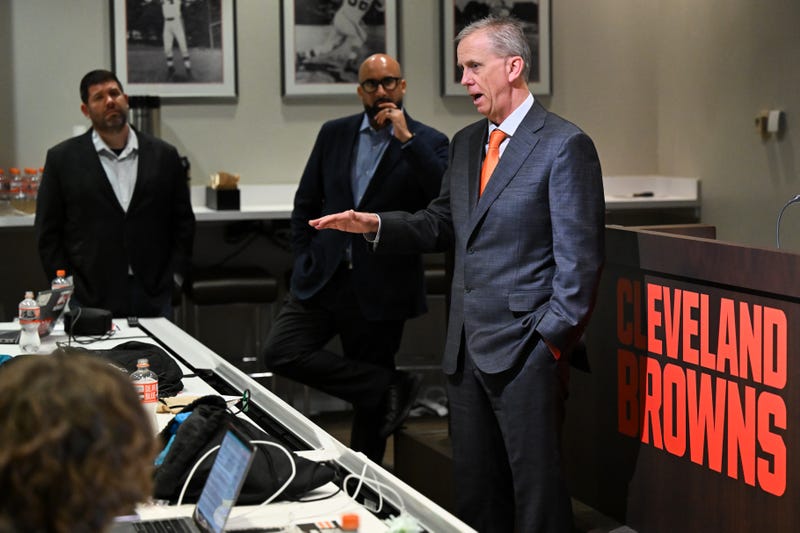 BEREA, OHIO - FEBRUARY 03: Todd Monken talks with the media after being introduced as head coach of the Cleveland Browns during a press conference at CrossCountry Mortgage Campus on February 03, 2026 in Berea, Ohio. (Photo by Nick Cammett/Getty Images)
