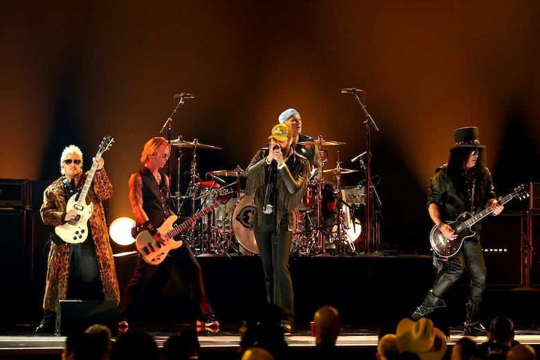 Andrew Watt, Duff McKagan, Post Malone, Chad Smith and Slash perform onstage during the 68th GRAMMY Awards at Crypto.com Arena on February 01, 2026 in Los Angeles, California