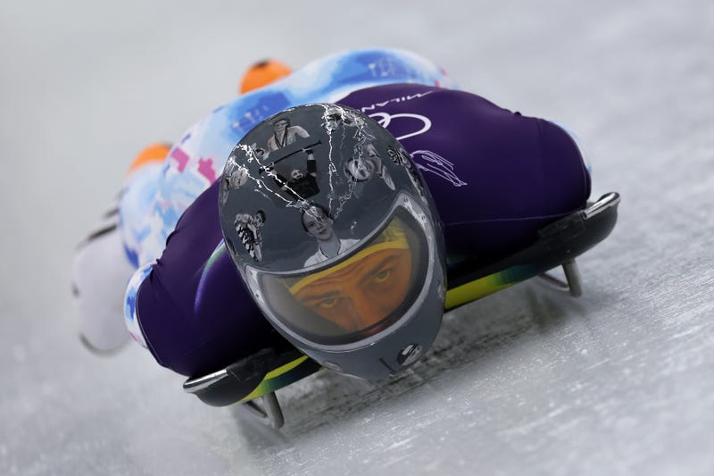 Vladyslav Heraskevych of Team Ukraine participates during Men's Training Heat 5 on day five of the Milano Cortina 2026 Winter Olympic games at Cortina Sliding Centre on February 11, 2026 in Cortina d'Ampezzo, Italy