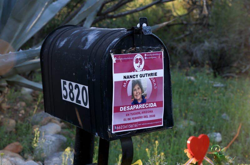 TUCSON, ARIZONA - FEBRUARY 23: A flyer that reads, 'Nancy Guthrie Desparecida' (Disappeared) is taped to Nancy Guthrie's mailbox on February 23, 2026, in Tucson, Arizona. Law enforcement officials continue to search for Nancy Guthrie, the 84-year-old mother of U.S. journalist and television host Savannah Guthrie, after she went missing from her home on the morning of February 1.