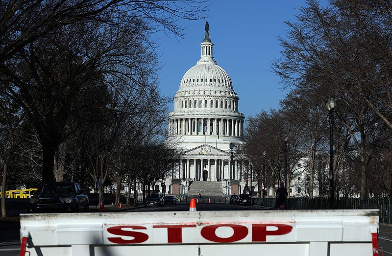 A barricade is seen in front of the U.S. Capitol on February 28, 2026 in Washington, DC. 