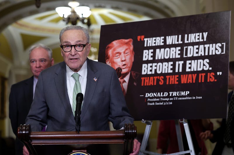 Senate Minority Leader Chuck Schumer (D-NY), joined by Sen. Tim Kaine (D-VA), speaks to reporters following the weekly Senate Democrat policy luncheon at the U.S. Capitol.